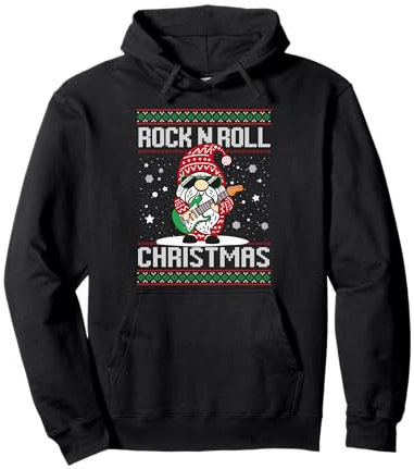 Gitarristen-Wichtel, Weihnachtsmann-Gitarre, Rock n Roll Xmas Ugly Christmas Pullover Hoodie