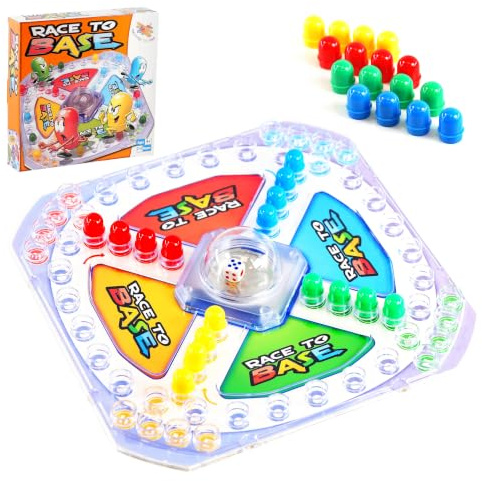 The Magic Toy Shop Race To Base Board Game - Classic Pop A Dice Ludo Set for 2-4 Players, 16 Counters - Traditional Indoor Toys for Families, Kids Party Games