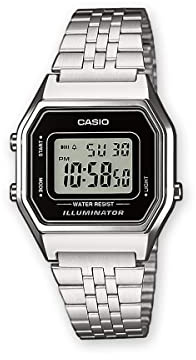 Casio Damen-Armbanduhr, Quarz, 0 mm, schwarzes Zifferblatt, silberfarbenes Stahlarmband, LA680WEA-1EF, Armband