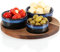 com-four® 4-teiliges Servierset - Schüsselset mit Holzbrett zum Servieren von Tapas, Mezze oder Antipasti - 3 Schälchen in 3 Größen mit Serviertablett aus Akazienholz (4-teilig blau)