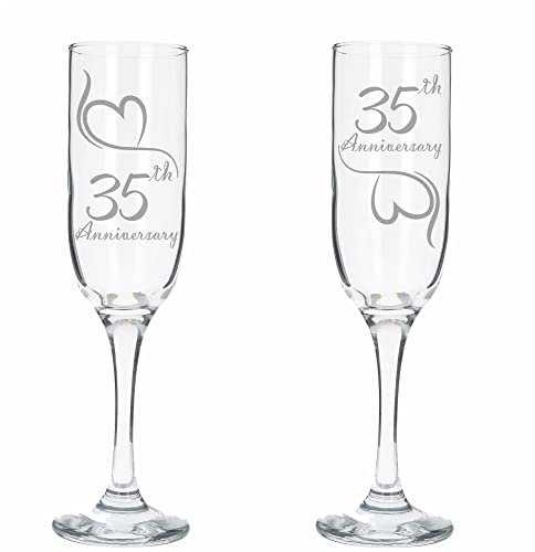 Always Looking Good Engraved 35th Wedding Anniversary Set of 2 Champagne Flute Glasses Coral Wedding Engraved Glasses Engraved Champagne Flute, (ALG)