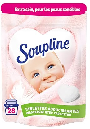 SOUPLINE Weichspüler-Tabs Herzen, hypoallergen, parfümiert die Heimtextilien, dermatologisch getestet, Soupline Weichspüler, Herzweicher, 28 Tabs = 28 Waschgänge