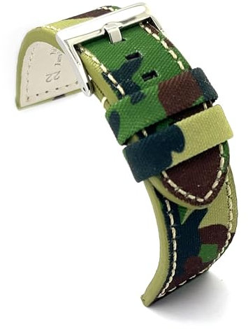 diloy Uhrenarmband aus militärischem Tarnstoff und Leder 18mm 20mm 22mm 24mm 26mm 28mm 30mm Ref 370 Grün 24mm