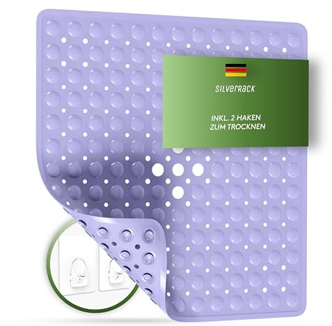 SilverRack Duschmatte rutschfest 53x53 cm (Lavendel) - Antirutschmatte Dusche BPA frei für Kinder - Badematte rutschfest, maschinenwaschbar u. schimmelresistent - Duscheinlage rutschfest