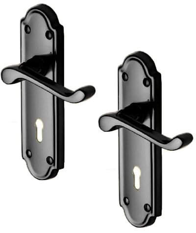 Haven Heritage Black Nickel Door Handle Victorian Ashford Interior Latch Lock Bathroom (Lock)
