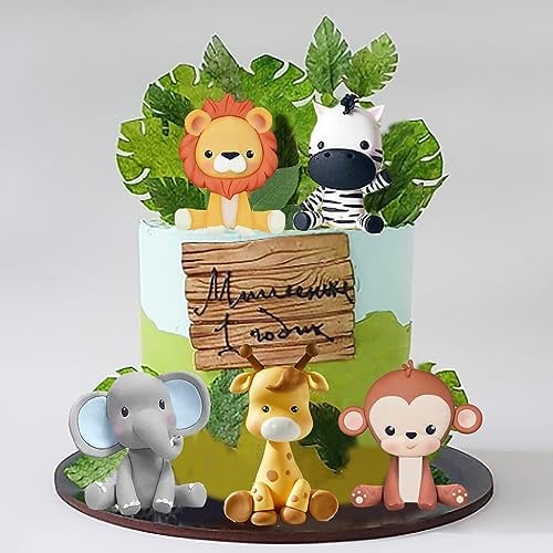 Dschungel-Safari-Tortenaufsatz mit Löwe, Giraffe, Affe, Elefant, Zebra, für wilde Tiere, Geburtstag, Babyparty, Partyzubehör (Stil 1)