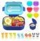 MEMOFYND 1 fiambrera infantil con 1 caja de salsa independiente, 6 tazas de silicona y 10 tenedores de fruta, caja bento a prueba de fugas, con cubiertos y 4 compartimentos, fiambrera escolar para