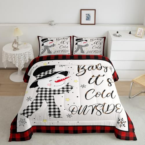 Bettwäsche-Set für Kinder, Weihnachtsschneemann, Queen-Size-Größe, Schneeflocken-Winter-Bettwäsche-Set, Mädchen, Jungen, Erwachsene, Weihnachtsdekoration, geometrische Gitter, Patch-Down-Steppdecke,