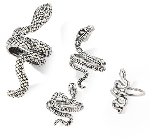 TIESOME Schlangenring für Frauen, 4pcs Vintage Schlange Offene Ringe, Tier Fingergelenk Stapelbare Ringe Knöchelringe Schmuck für Frauen und Mädchen (Silber)