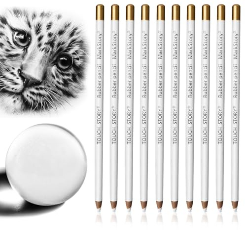 10PCS Eraser Pencil for Artists, Sketch Eraser Pen for Drawing Painting | Quality wooden‑cased pencil rubbers. These sketch pencils create clean precise highlights for your sketch artwork