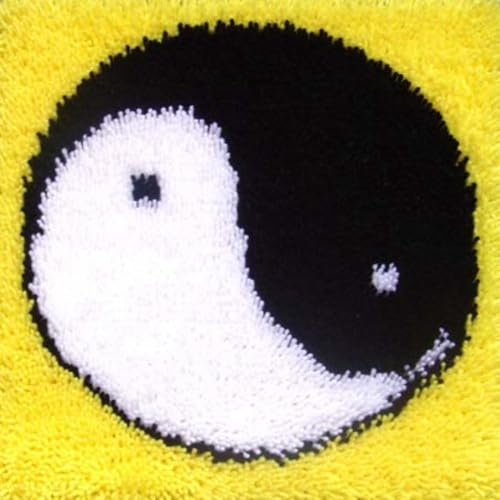 MIDUNU Diy Knüpfhaken-Sets, Teppich-Kissen-Häkelsets Für Heimdekoration, Für Kinder Mit Bedrucktem Leinwandmuster, Tai-Chi-Diagramm (43 X 43 Cm)