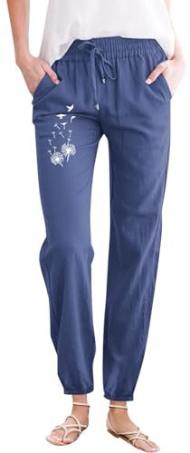 SRZYMJ Leinenhose Damen Sommer Freizeithose Sommerhose Damen Leicht Kurzgröße Pumphose Damen Bunt Baumwollhose Damen Sommer LAN 3/4 Hose Damen Sommer Schnittschutzhose Damen