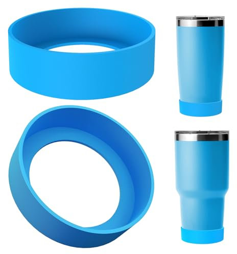 Linkidea Water Bottle Boot Compatible with YETI Rambler Tumbler 20oz/30oz, Travel Mug 20oz/30oz, Straw Cup 26oz, Silicone Bottle Bottom Bumper Protector (Blue / 2 Pack)