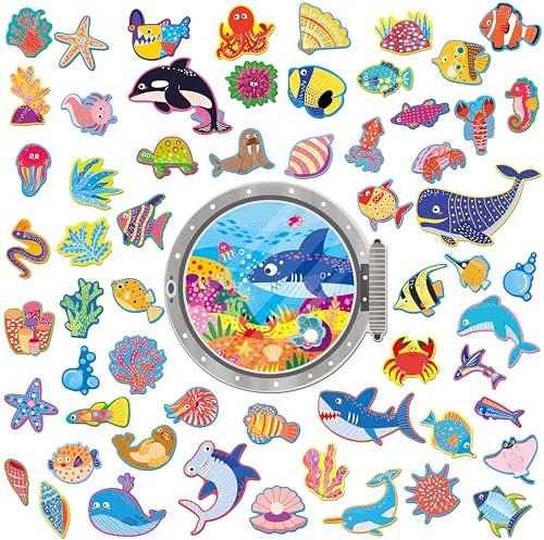 60PCS Cruise Door Decorations, Magnetic Ocean Cruise Door Magnet Waterproof Sea Animals Magnet Stickers Ocean Fridge Decors for Refrigerator, Carnival Cruise Party Supplies