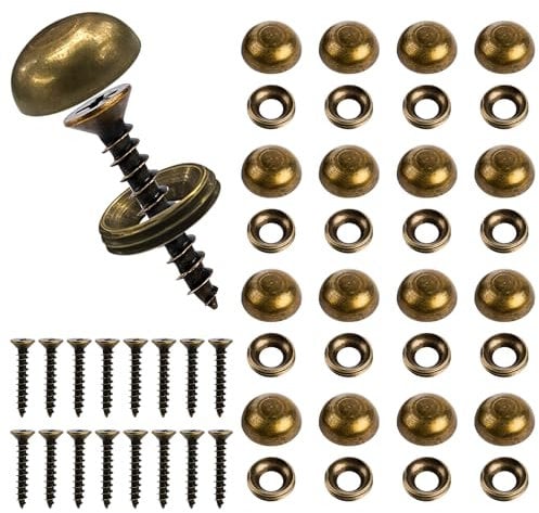 16 Viti Decorative in Ottone Con Tappi, Autofilettanti, Copertura Decorativa per Porte e Finestre, Specchio, Legno Fatto a Mano per Fissaggio Mobili (15 mm)