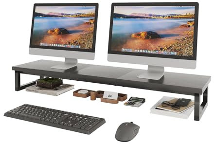 CAIYUN Monitor Stand for Desk, 39 inch Large Dual Stand Riser for Office Supplies, Desktop Accessories for Wood & Steel Standing Shelf, Bureau Organizer for Laptop, Black