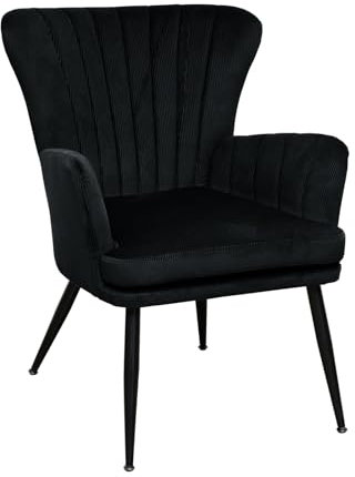 SVITA Sansa Sessel Wohnzimmer Cordbezug Lesesessel modern Polsterstuhl mit Armlehne Loungesessel Schwarz