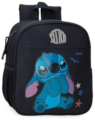 Disney Joumma Stitch Excited Vorschulrucksack, anpassbar an Trolley, Schwarz, 21 x 25 x 10 cm, Polyester, 5,25 l, Schwarz, Talla única, Vorschulrucksack, anpassbar an Trolley