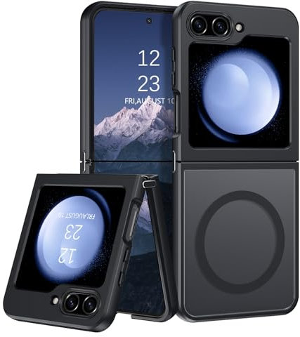 YINLAI for Samsung Galaxy Z Flip 5 Magnetic Case [Compatible with Magsafe] Skin Slim Frosted Translucent Shockproof Phone Case for Men Women Case for Samsung Z Flip5 5G 6.7, Black