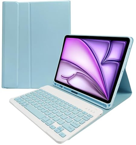 Custodia con Tastiera per iPad Air 6th 11 Pollici 2024 M2, iPad Air 5A/4A Generazione 2022/2020 10,9 Pollici - Cover Tastiera Bluetooth Rimovibile,Blu