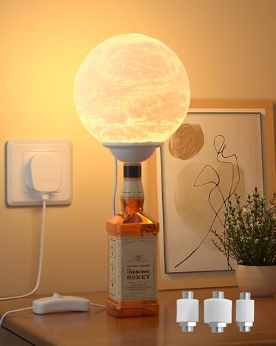 TobeBright Bottle Lamp Kit with Moon Light Lampshade, 2700K Warm White, DIY Table Lamp with Switch and Plug, Bedside Night Light Lamp kit, Bottle Moon Lamp Making Kit for Kids Room, Living Room, Bar