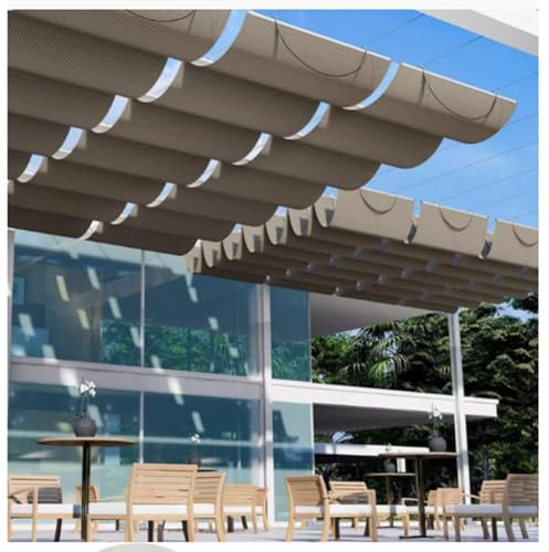 exproyzk Patio Shade Cover，Retractable Replacement Pergola Canopy，Shade Wave U Shape Shade Cover Sail for Pergola Garden Backyard Deck Trellis with Hardware Wire Cable(1.2x6m)