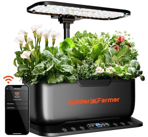 Spider Farmer SmartG12 - Sistema di coltivazione idroponica, 12 pods, per interni da giardino, con lampada LED da 36 W, controllo tramite app e WiFi, serbatoio dell'acqua da 6 l, sistema di pompaggio,