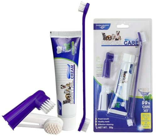 Juego de Pasta y Cepillo de Dientes para Perros y Gatos - Kit de Limpieza y Cuidado Dental Con Tapas