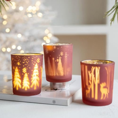 Weihnachten Windlicht Glas Teelichthalter - Teelichtgläser Kerzengläser Weihnachtsdeko - Glaszylinder Kerzenhalter Kerzenglas Tischdeko Für Esstisch Partys Geschenk (6 Stück)