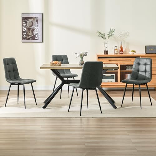 ANVOFONG Essgruppen Esstisch mit 4 dunkelgrau Stühlen,140 x 80 x 76 cm Rechteckig Esstisch aus helles Holzfarbe,Esszimmerstühle mit technisches Tuch,für Küche Esszimmer und Wohnzimmer