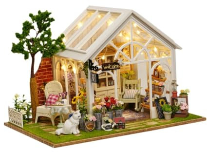 AWHAO Bausätze für Miniatur-Gartenhäuser, handgefertigte Puppenhäuser als Geschenkidee