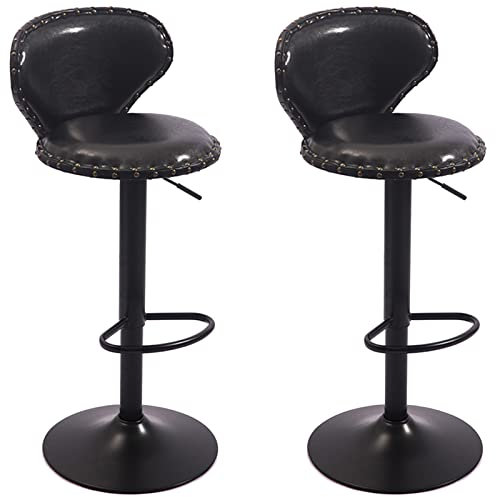 RNNYWDRQ Swivel Adjustable Bar Chair Retro Barstools, Beauty Salon Reception Stools PU Backrest Seat with Copper Nails Decoration, 2 Pcs (Color:Black)