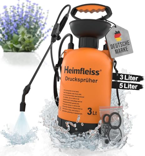 Heimfleiss® Drucksprüher säurebeständig 3L | Unkrautspritze 3 Liter | Giftspritze Garten & Auto | Gartenspritze Drucksprühgerät 3L | Pump Spritzflasche Pumpsprühflasche für kleinere Gärten