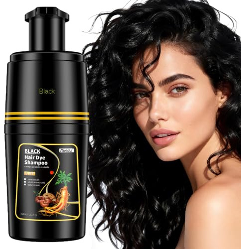 Black Hair Dye Shampoo 3 in 1, Permanent Hair Colour Shampoo to Cover Grey for Women and Men, 350ML