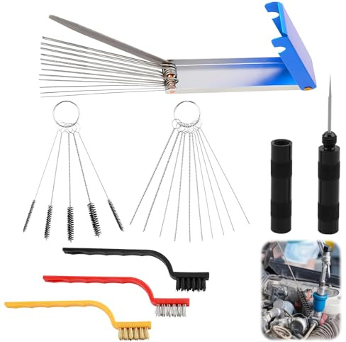 32-Piece Carburetor & Nozzle Cleaning Kit | 5 Stainless Needles 13 Wires 10 Nylon Brushes,Jet Cleaner for Airbrush, Spray Guns, Motorcycles, 3D Printers