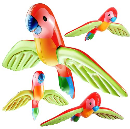 4 Stück Aufblasbarer Papagei, Pool Aufblasbare Papageien Spielzeug, Papagei Pirat Piraten Kostümzubehör, für Halloween Hawaii Dekor Party Strand Hintergrund, Tropische Vögel Deko (58X75cm)