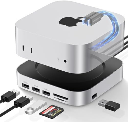 Mac mini M4 Dock, 9 +1 in 1 Mac mini M4 Hub, SSD & Host Dual Ports with 10 Gbps Mac mini M4 Dock Station with 6xUSB A, SD/TF Card Reader with 2280 NVMe SSD for Mac mini M4, Mac mini M4 Pro