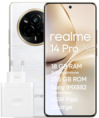 realme 14 Pro 5G Smartphone, 8 + 256 GB, Sony IMX882 OIS Kamera mit 50 MP, gebogenes Display 120 Hz, wasserdicht IP69, Akku 5260 mAh, Schnellladung 45 W SUPERVOOC, Beige (mit Adapter)