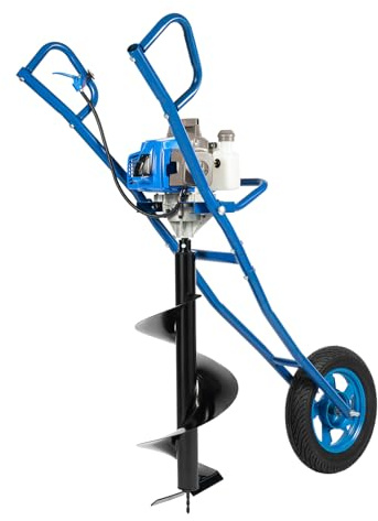 Benzin Erdbohrer 63CC 2-Takt mit 2,2kW Motor & 30cm Bohrer, Erdlochbohrer mit Rad-Design & Handgriff, Leistungsstarker Pfahlbohrer für Garten, Bau, Zäune & Obstplantagen