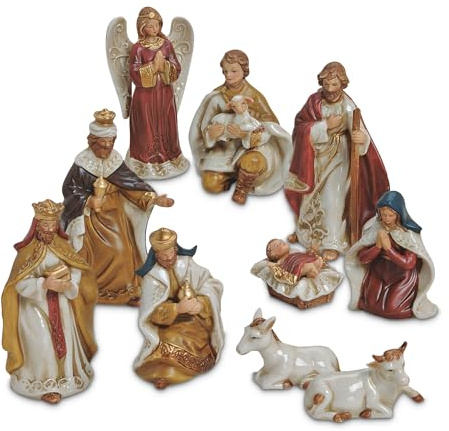 matches21 HOME & HOBBY Krippen-Figuren 10-TLG. Set - handbemalte 5-12 cm Porzellan-Figuren als Weihnachts-Krippen Zubehör