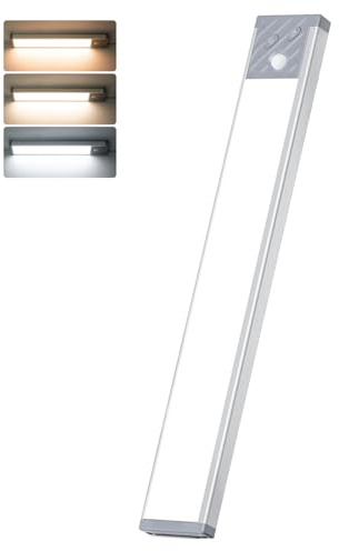 HIBOITEC Schrankbeleuchtung, 65 LED Unterbauleuchte Küche 3 Farbmodi Dimmbar, Schranklicht mit Bewegungsmelder USB Wiederaufladbar, 2500mAh Lichtleiste für Schlafzimmer, Babyzimmer, Werkstatt, Keller