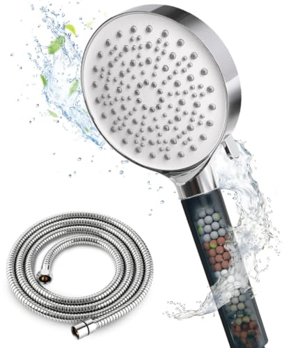 Filter Shower Head and Hose, High Pressure Shower Head, 6 Modes | Shower head for Hard Water, Universal Shower Heads, Handheld Shower Head with Hose 1.5M, Chrome-Black (with Filter )