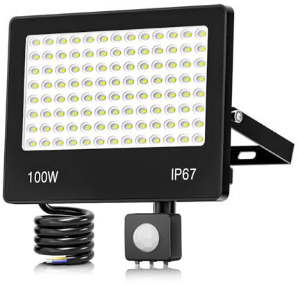 HAPYLUMI 100W 10000LM Strahler mit Bewegungsmelder Aussen, 104 LEDs Fluter Super Hell Kaltweiß LED Scheinwerfer 6500K, IP67 Wasserdicht Außenstrahler für Garten, Innenhöfe, Garage, Fahrbahn