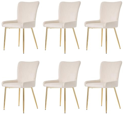 vutizal Chaise Salle à Manger, Chaises Salle Manger Lot de 6, Chaise Beige en Samt, Pieds Métalliques Dorés, Confort Lounge avec Support Lombaire, Solide 150kg, Facile à Monter pour Salon Cuisine