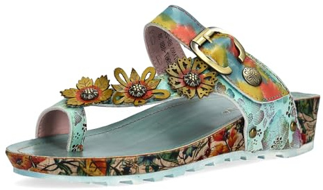Laura Vita Damen Zehenring-Pantolette mit floralen Applikationen Brcyano 88