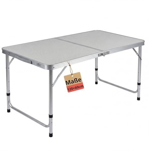 BigDean Klapptisch Campingtisch 120x60cm Alu | Höhenverstellbar, Stabil