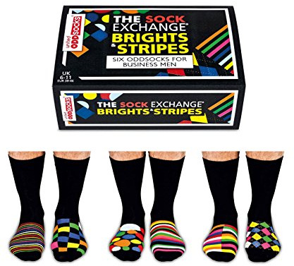United Oddsocks The Sock Exchange Brights and Stripes - Colourful Funky Mens Socks - 6 Oddsocks for Men UK 6-11 EUR 39-46 US 7-12