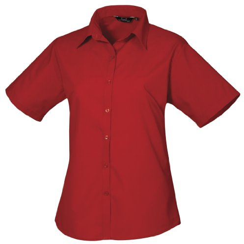 Premier Workwear Ladies Short Sleeve Poplin Blouse Red 20