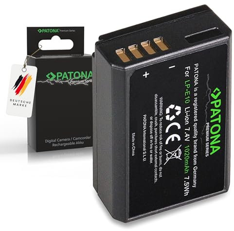 PATONA LP-E10 Premium Batterie 1020mAh Compatible avec Canon EOS 1100D 1200D 1300D 2000D 4000D Rebel T3 T5 T6 T9 EOS Kiss X50 X70 X80 1D X Mark 1D X Mark II EOS2000d LP E10 LPE10