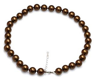 Schmuckwilli Perlenkette für Damen - 45cm Länge mit 12mm großen braunen runden Mallorca Perlen - Elegante Kette mit Muschelkernperlen für jeden Anlass